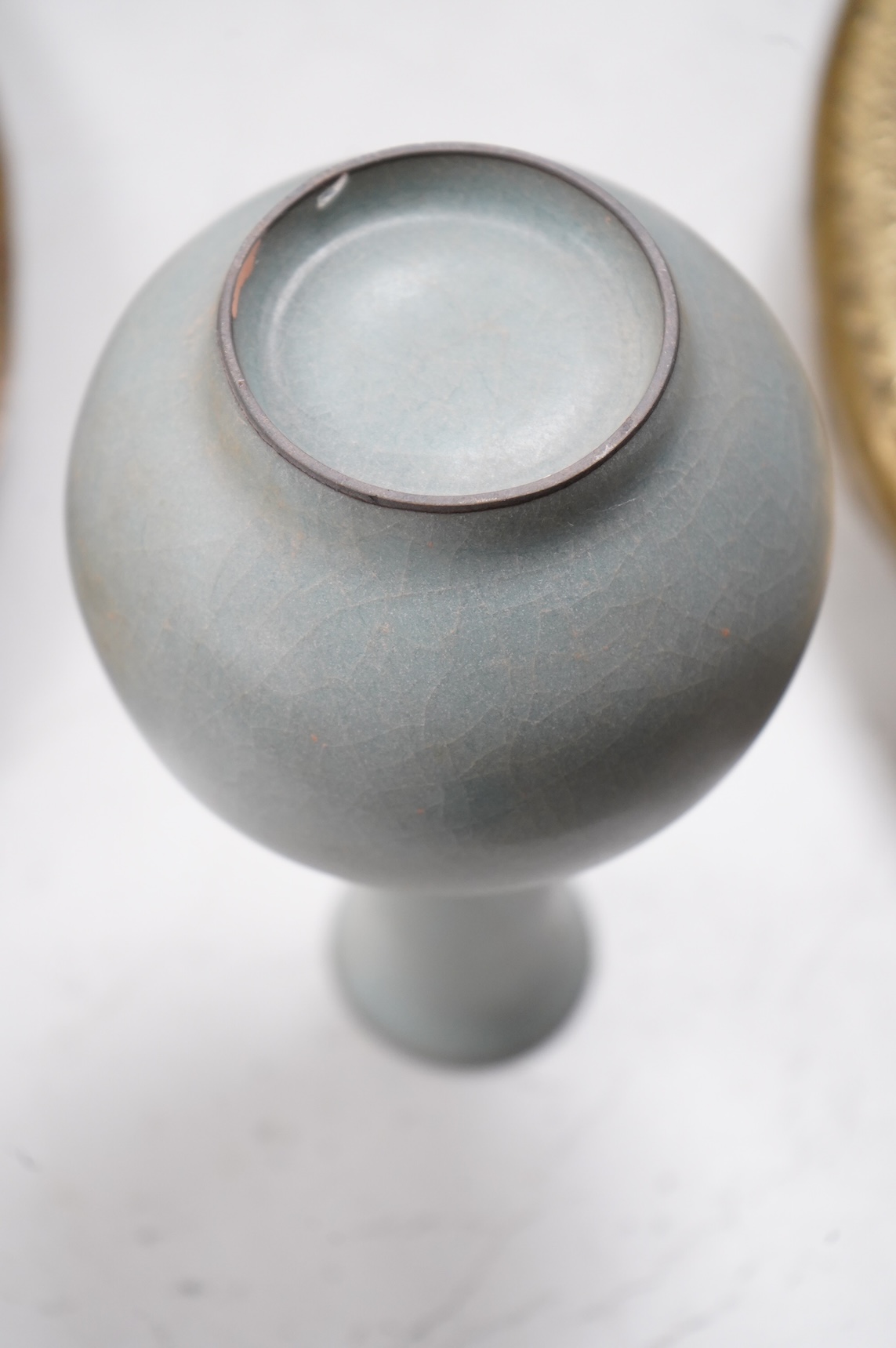 A Chinese crackle glaze bottle vase and a Gu vase, largest 19cm high